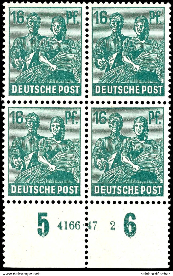 Arbeiter 16 Pf. Als Unterrandviererblock Mit Seltener HAN "4166.47 2", Tadellos, Mi. 400,--, Katalog: 949(4)HAN ** - Autres & Non Classés