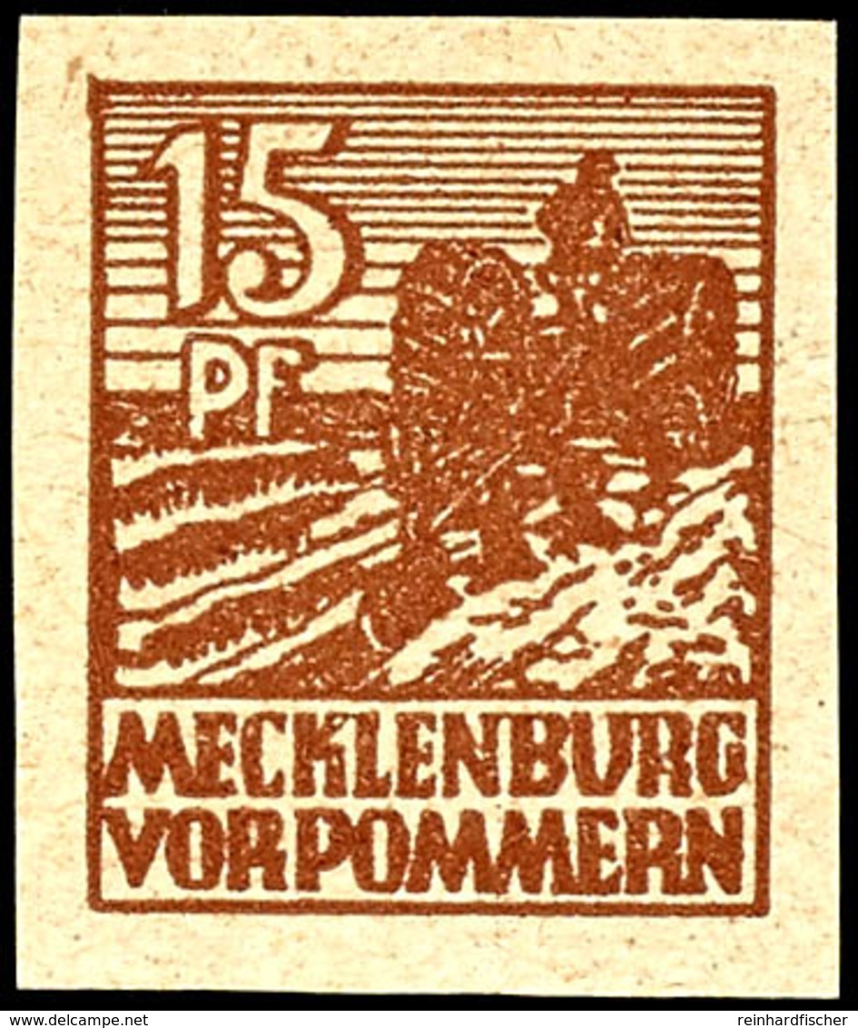 15 Pfg Abschiedsserie Schwärzlichgelbbraun, Papier Z, Ungezähnt, Tadellos Postfrisch, Doppelt Gepr. Kramp BPP, Mi. 600.- - Other & Unclassified