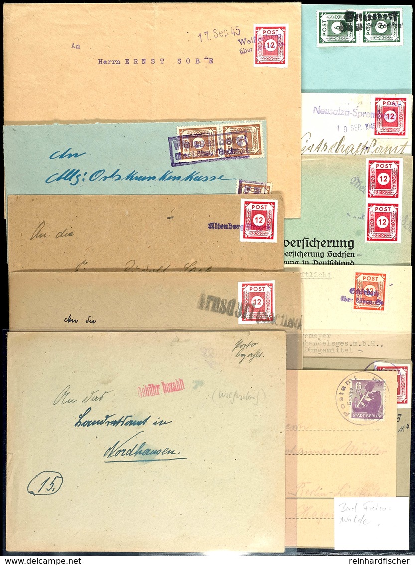 1945, 12 Bedarfsbriefe Mit Notstempeln, Meist Aus Ost-Sachsen, Dabei Altenberg, Arnsdorf, Beiersdorf Und Wolfersdorf, Fa - Other & Unclassified