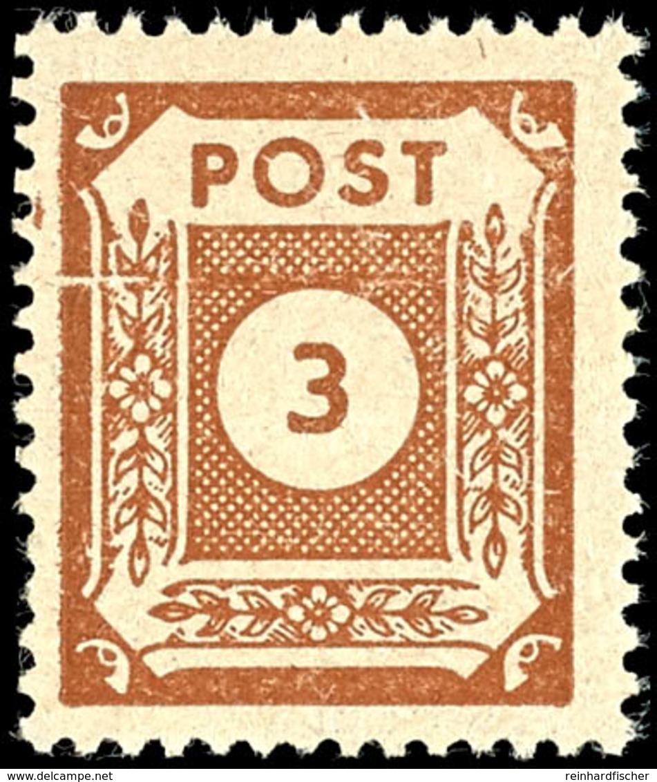 3 Pfg Orangebraun Mit Sehr Seltenem Plattenfehler III, Tadellos Postfrisch, Mi. 1.200.-, Katalog: 56a III ** - Autres & Non Classés