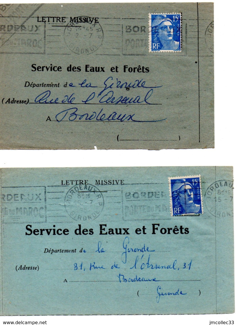 2 LETTRES MISSIVE SERVICE DES EAUX ET FORETS GIRONDE TIMBRE YetT N° 886 - 1921-1960: Période Moderne