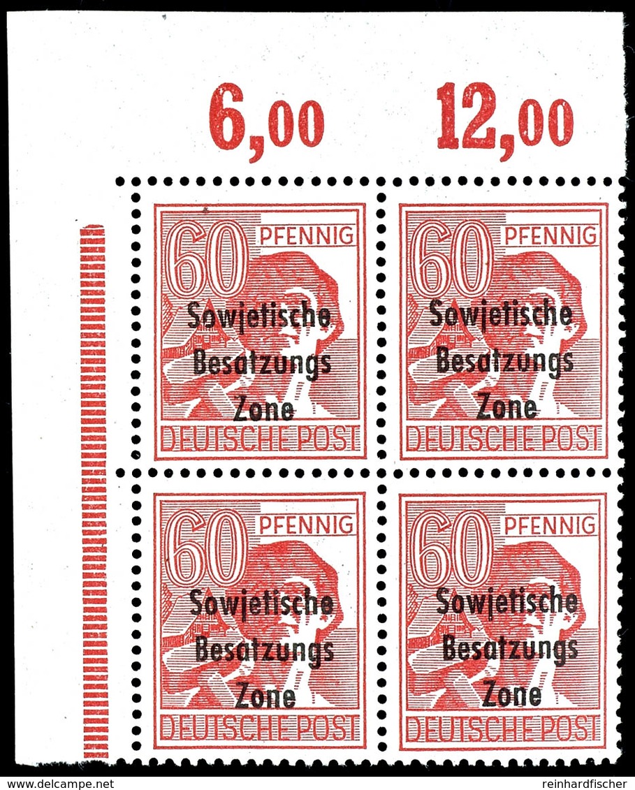 60 Pfg Maschinenaufdruckausgabe Rotkarmin, Eckrandviererblock Oben Links, Plattenoberrand Ndgz., Tadellos Postfrisch, Fo - Other & Unclassified