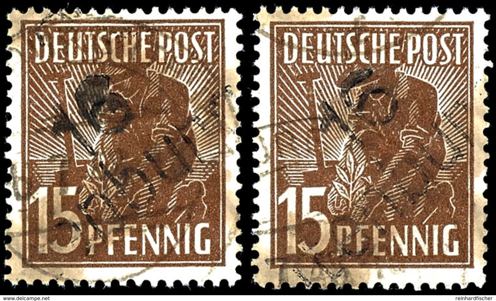 15 Pfennig Altenburg Type 1f, Getrenntes Ehemaliges Paar, Korrekturaufdruck Schwarz Auf Braun, Gestempelt, Sehr Gute Erh - Autres & Non Classés