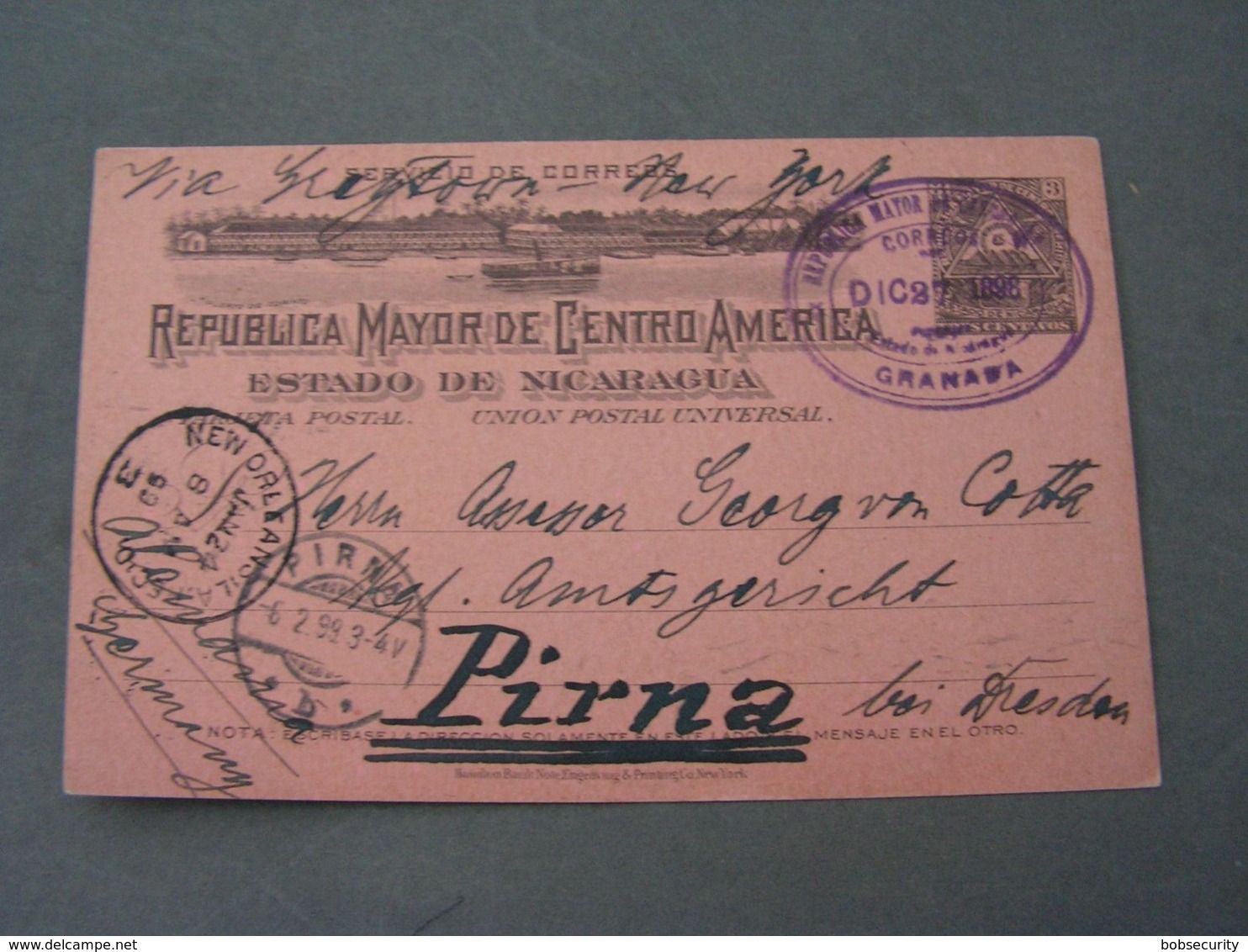 Nicaragua 1898 Nach Pirna über New Orleans Ankuft 1899 - Nicaragua