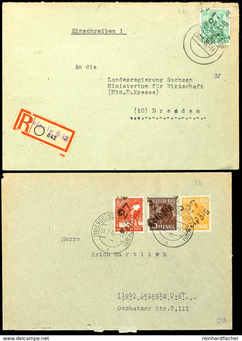 84 Pfg Leipzig Auf Portogerechtem R-Brief Von "LEIPZIG S12 30.6.48" Nach Dresden, Marke Tadellos, Beförderungsspuren, Da - Other & Unclassified