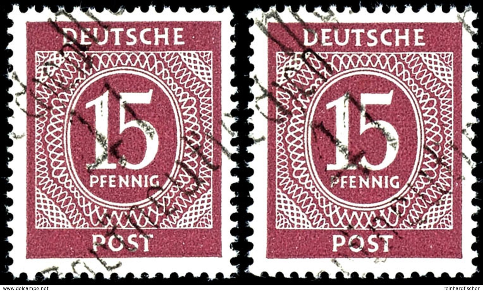 15 Pfg. Ziffer Braunlila, Markneukirchen, Type A, Getrenntes Paar, Postfrisch, Kabinett, Michel 260,- Fotobefund  Dr. Mo - Sonstige & Ohne Zuordnung