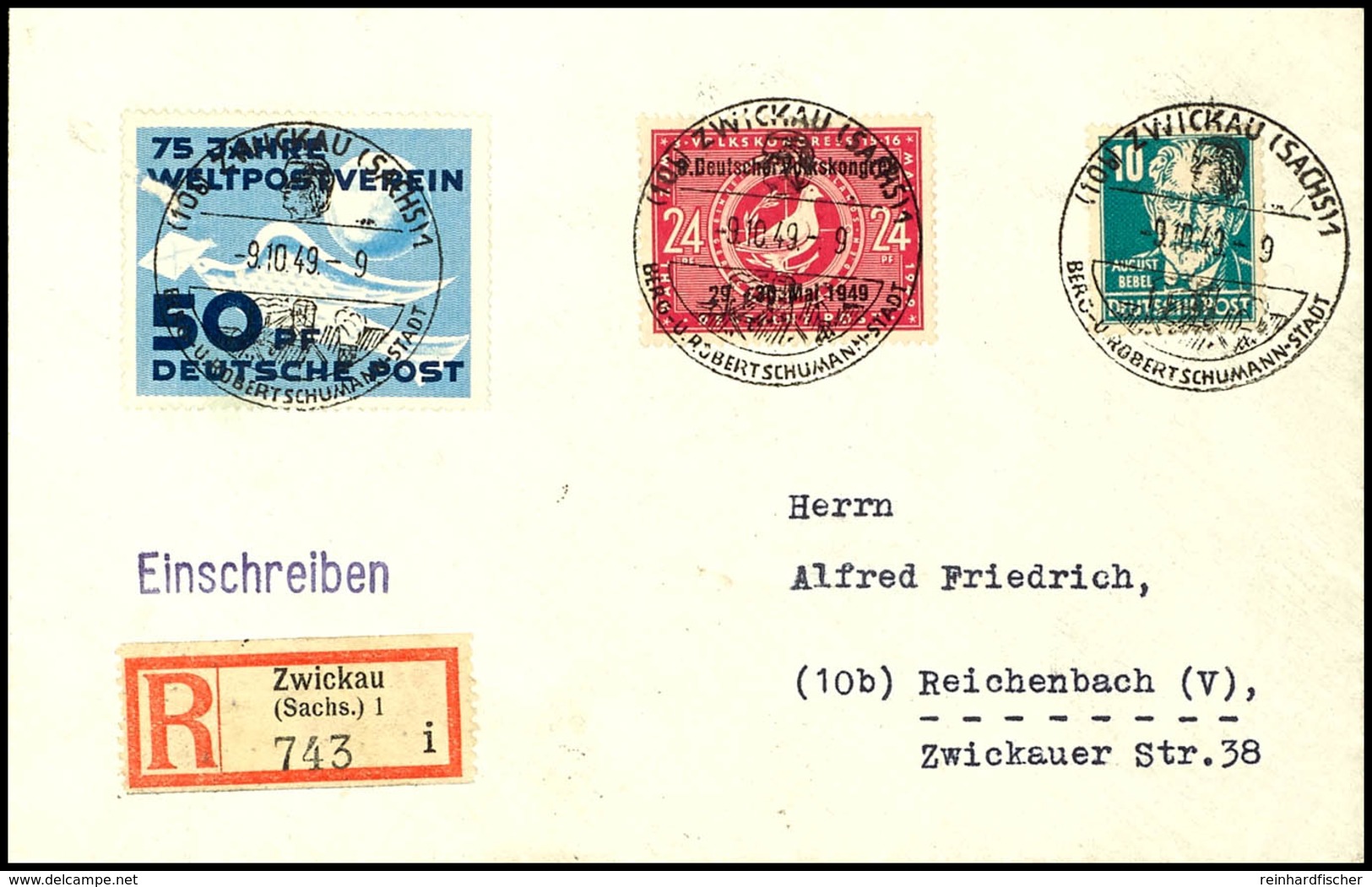 50 Pfg Weltpostverein Mit SBZ 10 Pfg Köpfe Und 24 Pfg Volkskongress Auf Portogerechtem R-FDC Mit Sonderstempel "(10b) ZW - Autres & Non Classés