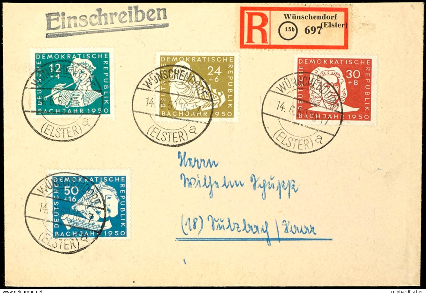 12 - 50 Pfg Bach, 4 Werte Komplett Auf Satz-R-FDC Von "WÜNSCHENDORF 14.6.50" Nach Sulzbach Mit Ankunftsstempel, Tadellos - Altri & Non Classificati