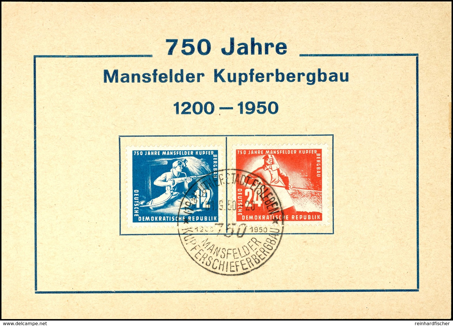 12 Und 24 Pfg Mansfelder Kufperschieferbergbau Komplett Auf Schmuckkarte Mit ESST "(19a) LUTHERSTADT EISLEBEN 01.9.50",  - Altri & Non Classificati