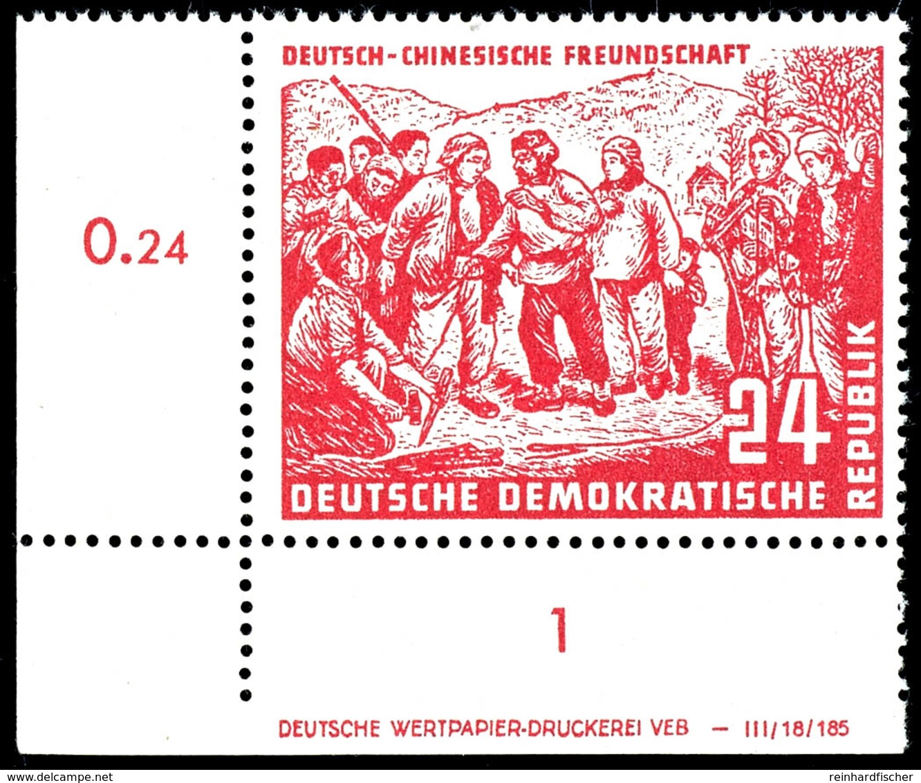 24 Pf. Rosarot, Linke Untere Bogenecke Mit Druckvermerk, Tadellos Postfrisch, Mi. 450,-, Katalog: 287DV ** - Autres & Non Classés