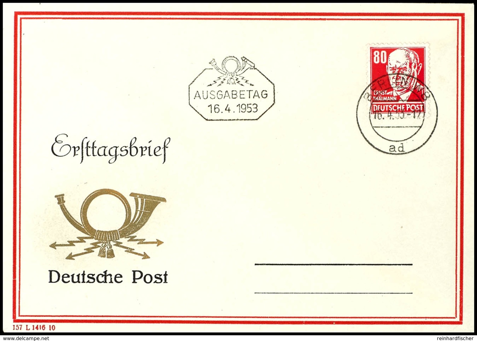 80 Pfg Köpfe Auf Blanko-Schmuck-FDC Von "BERLIN W8 16.4.53", Tadellos, Fotoattest Paul BPP "Die Briefmarke Und Die Stemp - Other & Unclassified