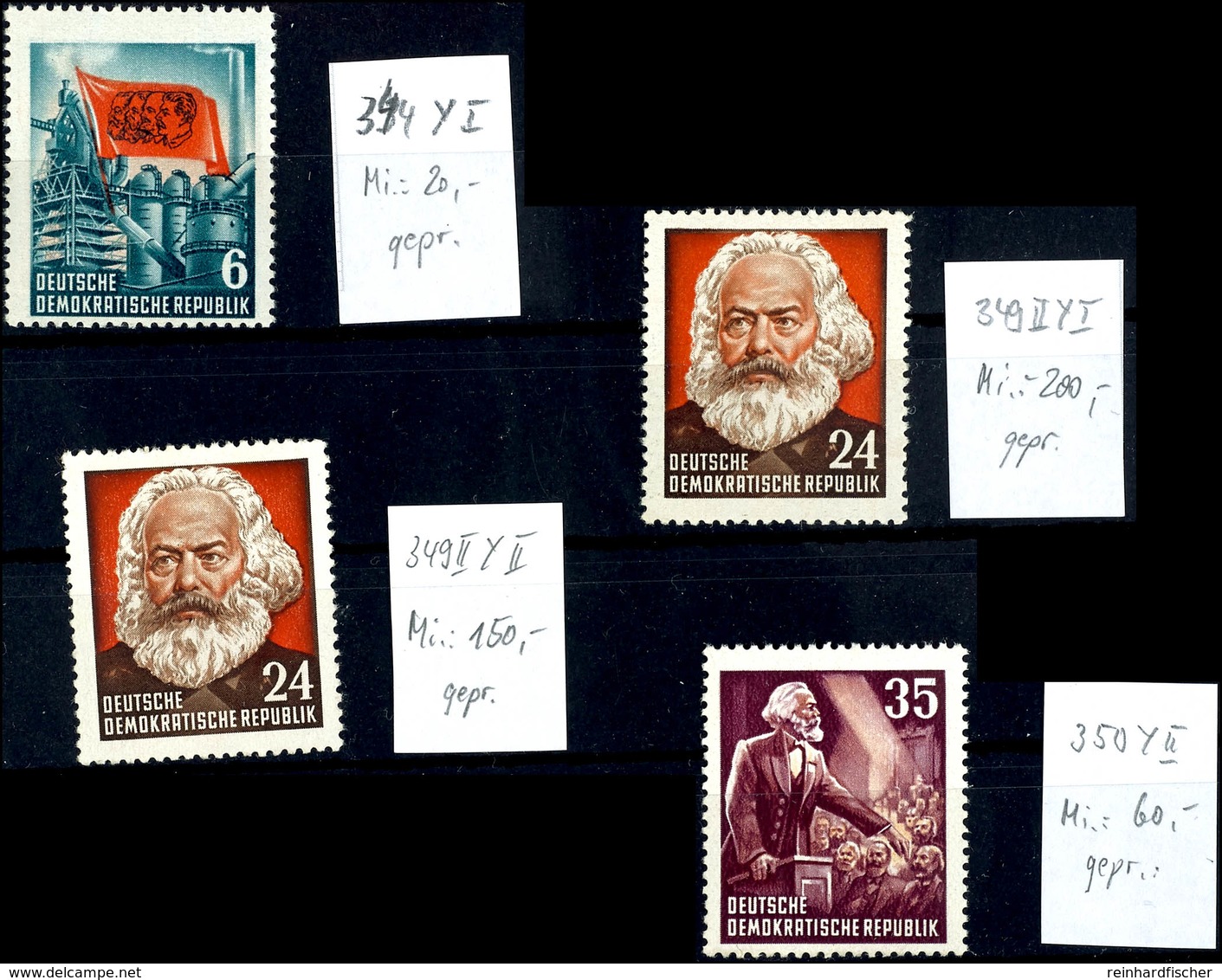 6, 24 (2) Und 35 Pfg. Karl Marx, Je Senkr. Stehendes Wz.,  (Nr. 344 YI, 349 IIYI Und YII, 350 YII), Je Postfrisch, Gepr. - Other & Unclassified