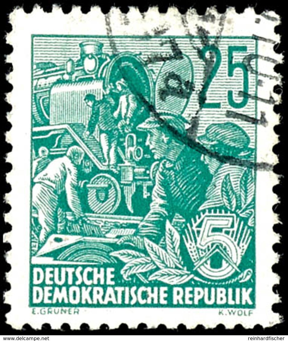 25 Pfg Fünfjahrplan, Wasserzeichen YII, Rundgestempelt, Unten Rechts Durch Scherentrennung Einige Verkürzte Zähne, Sonst - Autres & Non Classés