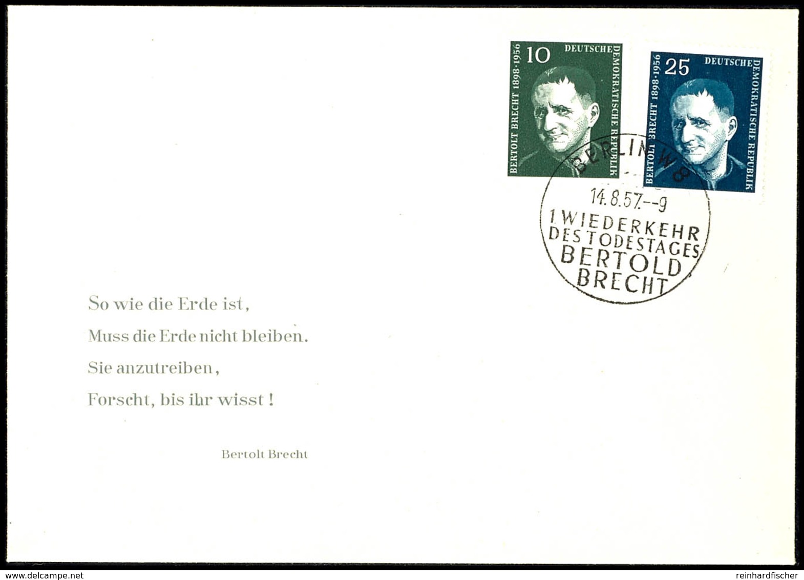 10 Und 25 Pfg Brecht, Beide Werte Komplett Auf Blanko-Schmuck-FDC Mit Dem Zurückgezogenen ESST "BERLIN W8 / BERTOLD BREC - Autres & Non Classés