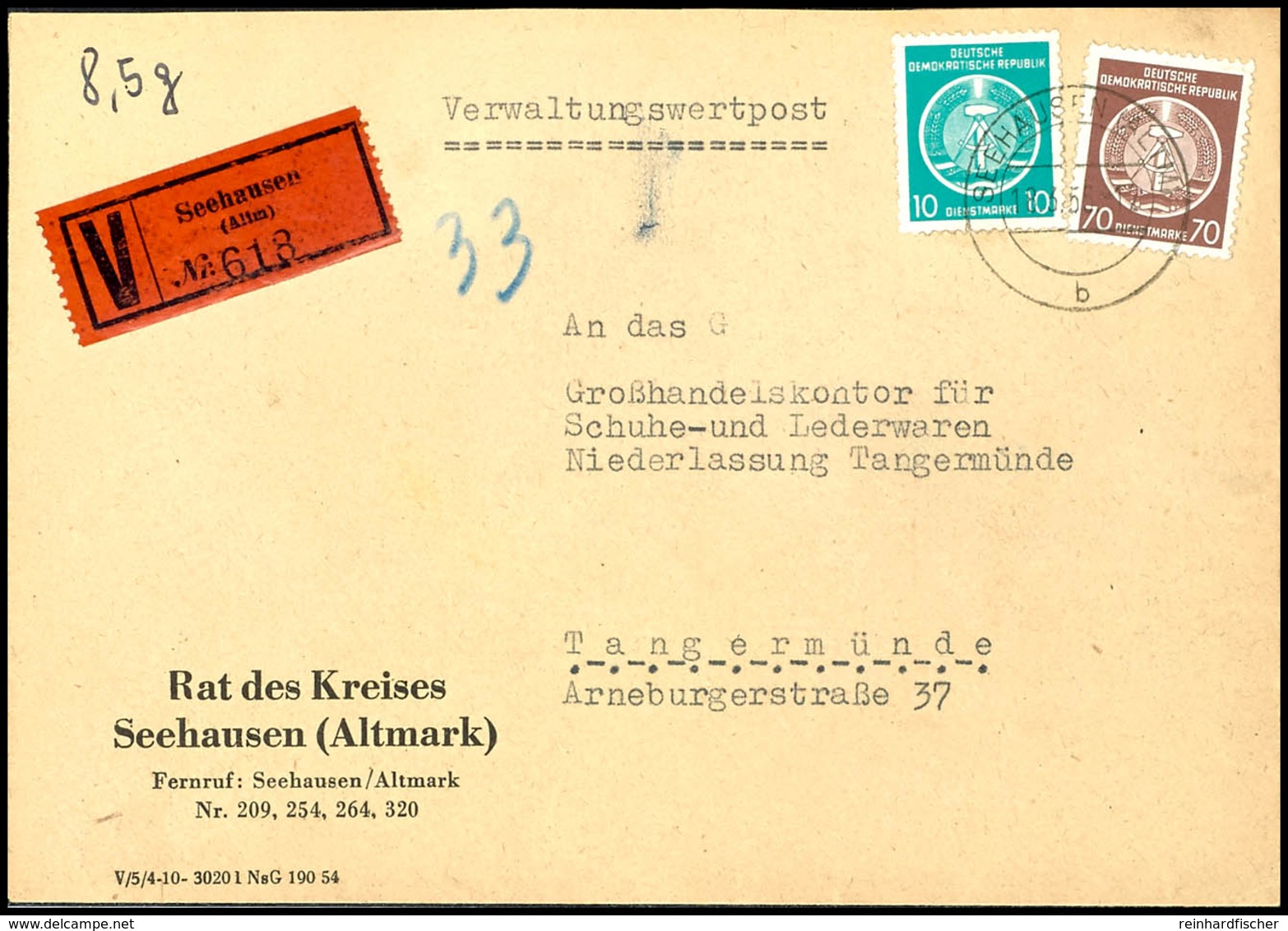 1954 - 1956, 9 Briefe Der Verwaltungswertpost, Dabei Dienstmarkenfrankaturen, Dauerserienfrankaturen, Freistempler, Unte - Altri & Non Classificati