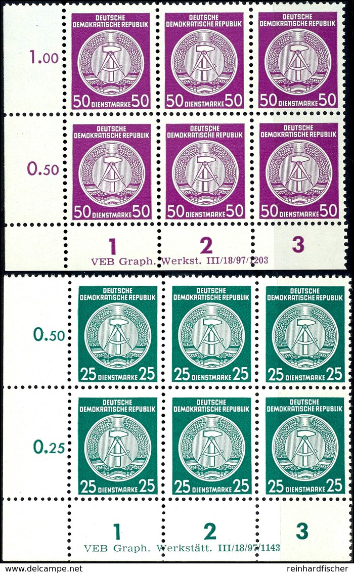 25 Und 50 Pfg., Je Linker Unterer Eckrand-6er-Block Mit Kpl. Druckvermerk, Postfrisch, Katalog: 23,26IXIIDV ** - Autres & Non Classés