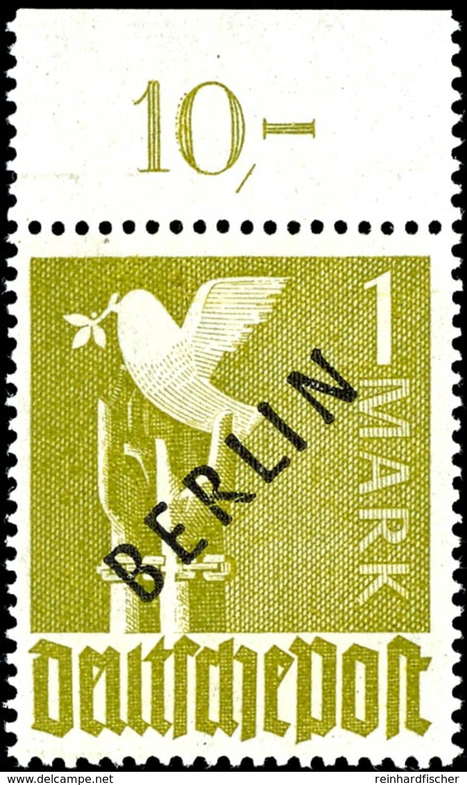 1 M. Schwarzaufdruck Mit Aufdruckfehler IVa " 'R' Gebrochen" (Feld 2) Mit Plattendruck-Oberrand Dgz, Tadellos Postfrisch - Other & Unclassified