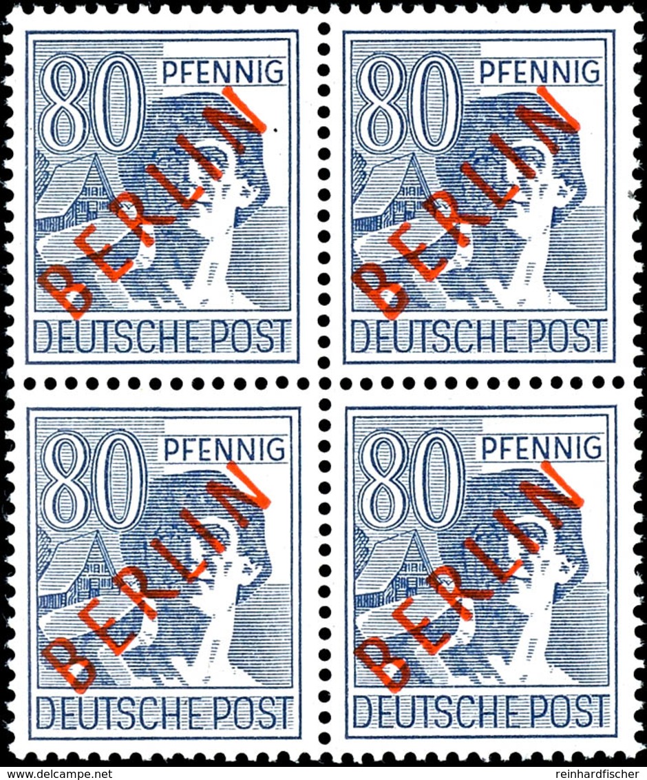 80 Pfg Rotaufdruck, 4er-Block, Tadellos Postfrisch, Unsigniert, Nicht Häufige Einheit, Mi. 520.-, Katalog: 32(4) ** - Autres & Non Classés