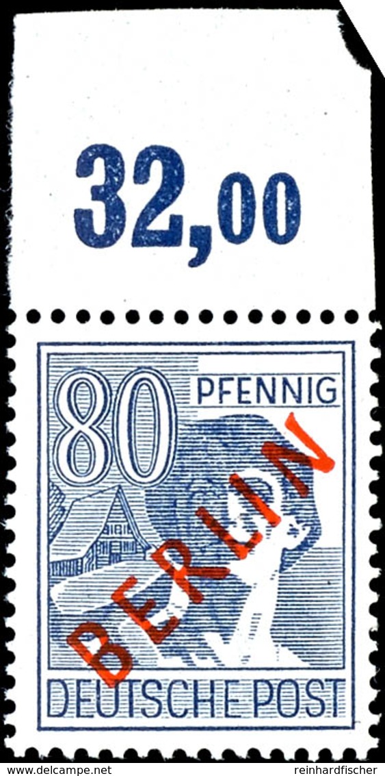 80 Pfg. Vom Bogenoberrand, Nicht Durchgezähnt, Postfrisch, Im Rand Kleine Fehlstelle, Signiert Schlegel BPP, Mi. 500.-,  - Sonstige & Ohne Zuordnung