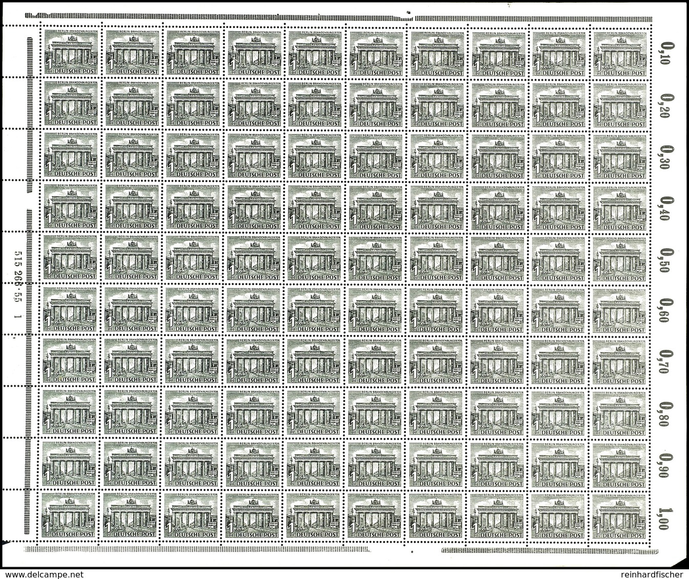 1 Pfg Berliner Bauten, Vollständiger Originalbogen Zu 100 Werten, HAN "515266.55 1", Tadellos Postfrisch, Ungefaltet, Mi - Sonstige & Ohne Zuordnung