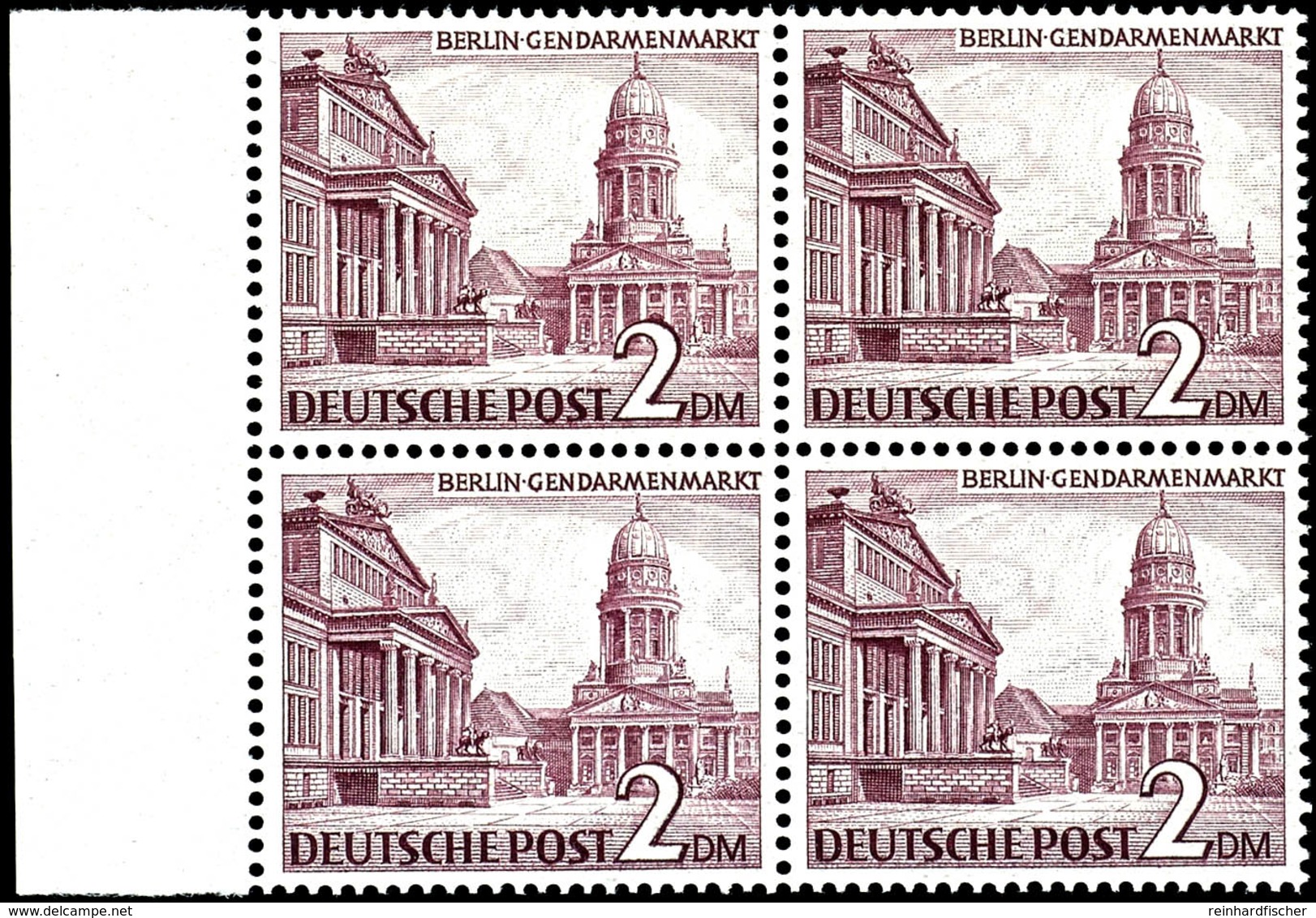 2 DM Bauten, 4er-Block Mit Linkem Bogenrand, Tadellos Postfrisch, Unsigniert, Kabinett, Mi. 500.-+, Katalog: 58(4) ** - Autres & Non Classés