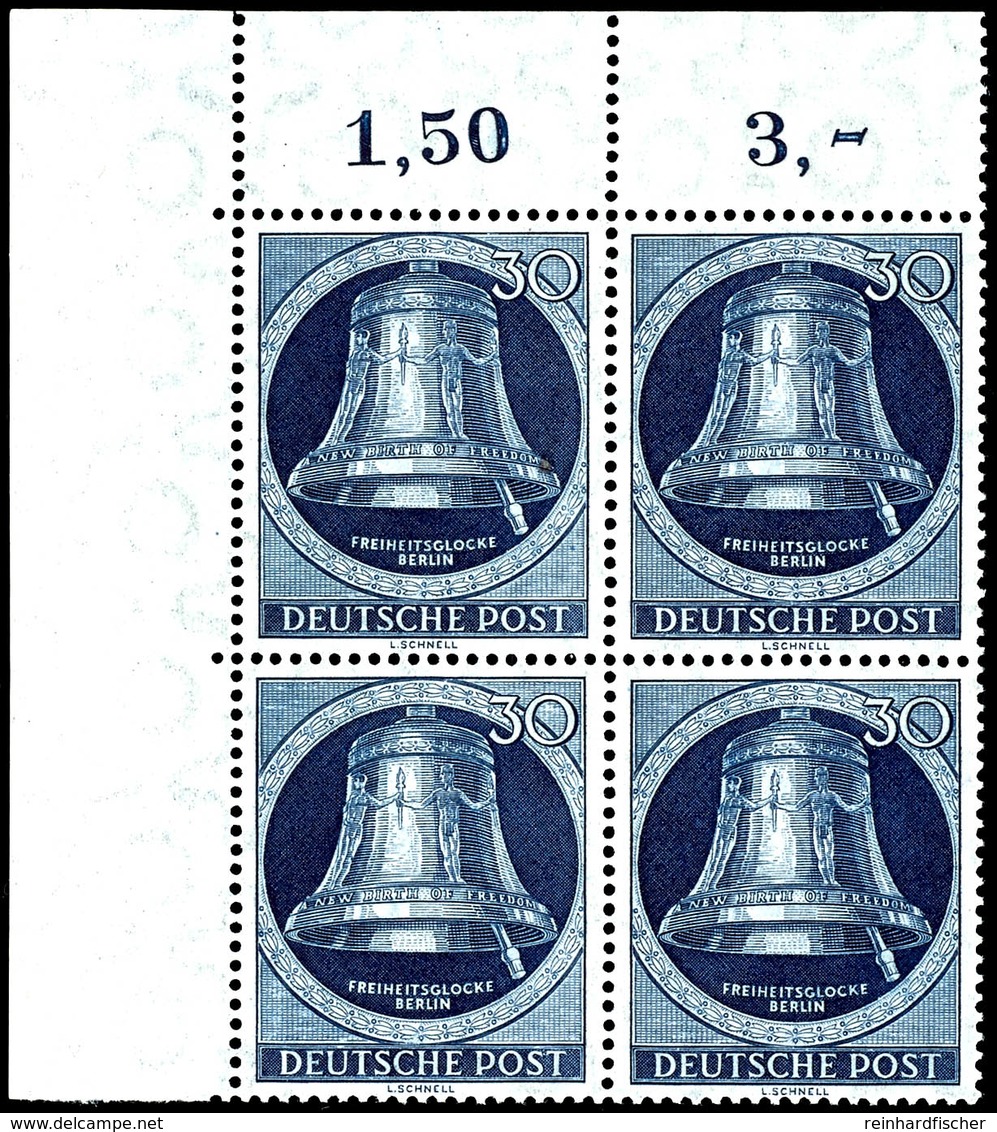 5 - 40 Pfg Glocke, 4er-Blocks Einheitlich Mit Linker Oberer Bogenecke Und Durchgezähntem Oberrand, 5 Werte Komplett, Tad - Autres & Non Classés