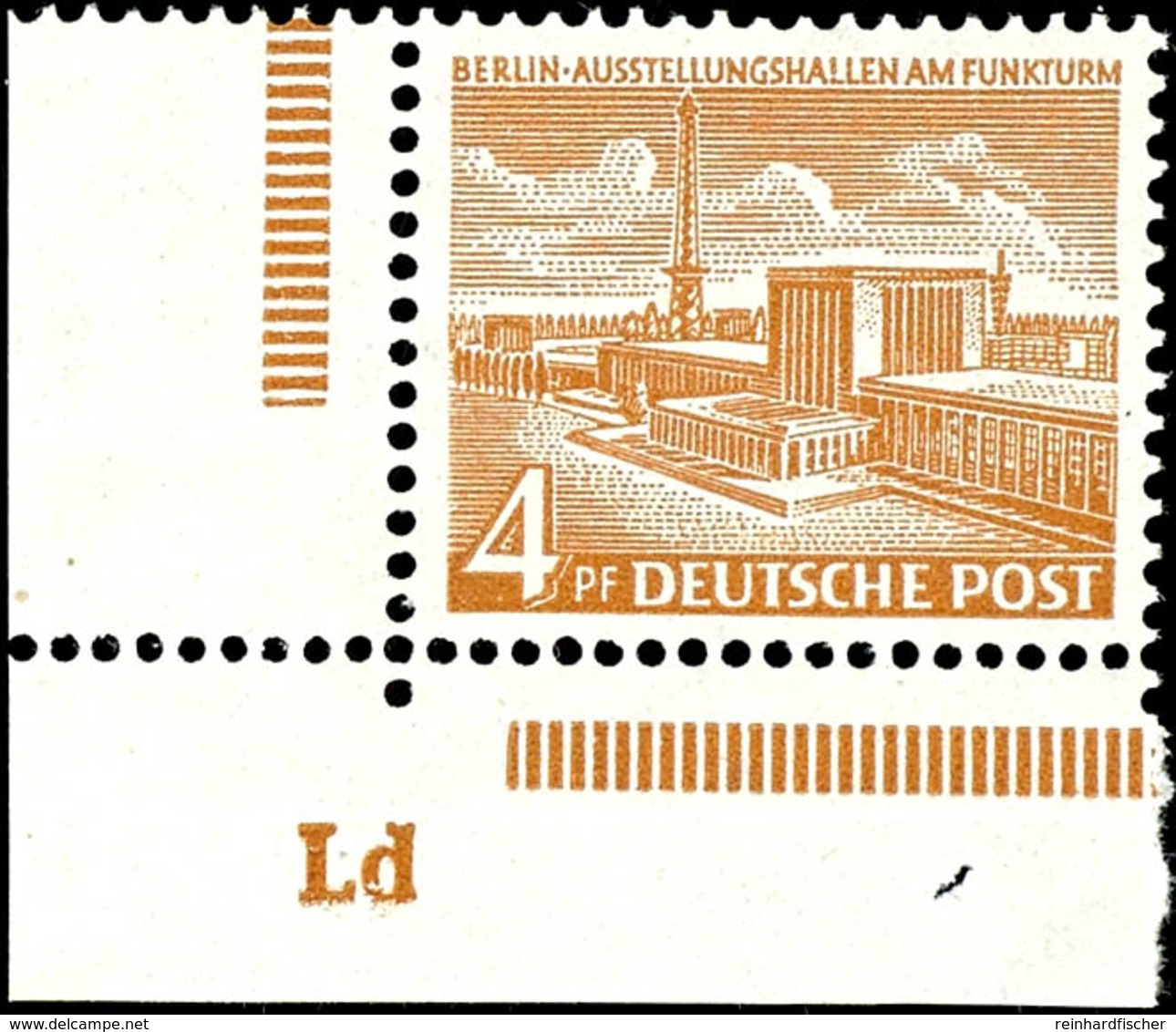 4 Pfg Berliner Bauten, Eckrandstück Unten Links Mit Druckerzeichen "Ld", Postfrisch, Mi. 120.-, Katalog: 112DZ ** - Autres & Non Classés