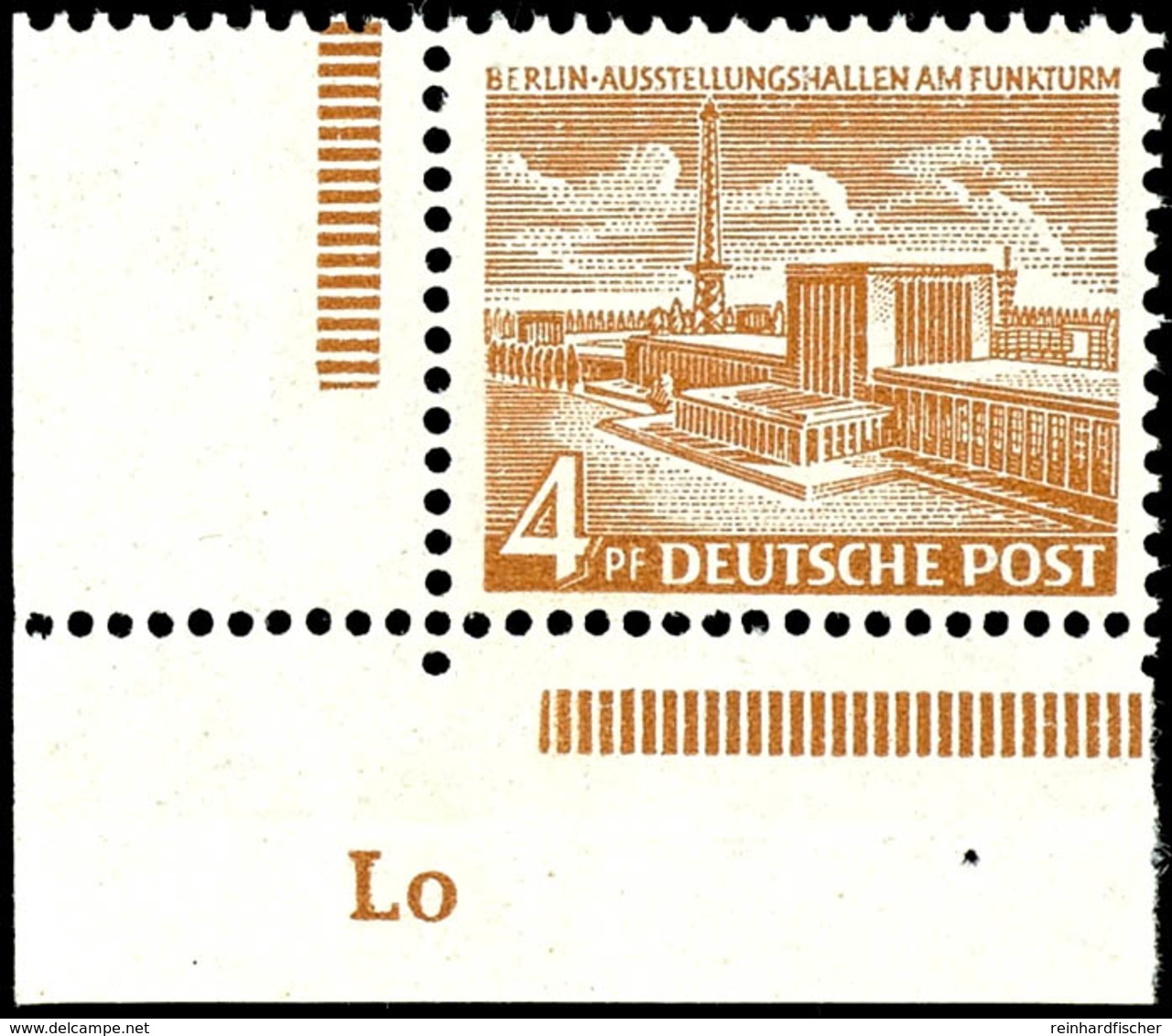 4 Pfg Berliner Bauten, Eckrandstück Unten Links Mit Druckerzeichen "Lo", Postfrisch, Mi. 120.-, Katalog: 112DZ ** - Autres & Non Classés