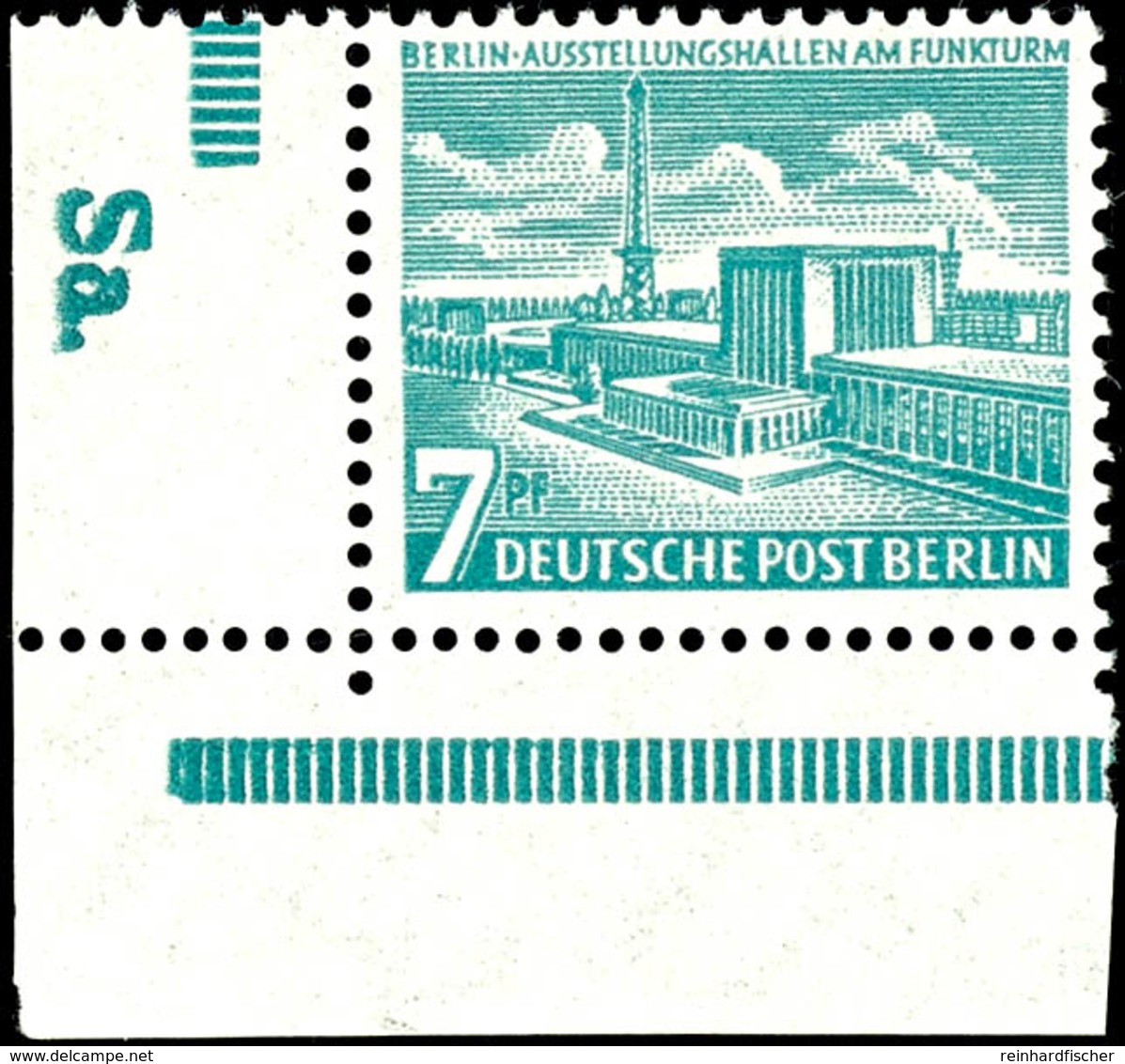 7 Pfg Berliner Bauten, Eckrandstück Unten Links Mit Druckerzeichen "Sa", Postfrisch, Mi. 140.-, Katalog: 121DZ ** - Autres & Non Classés