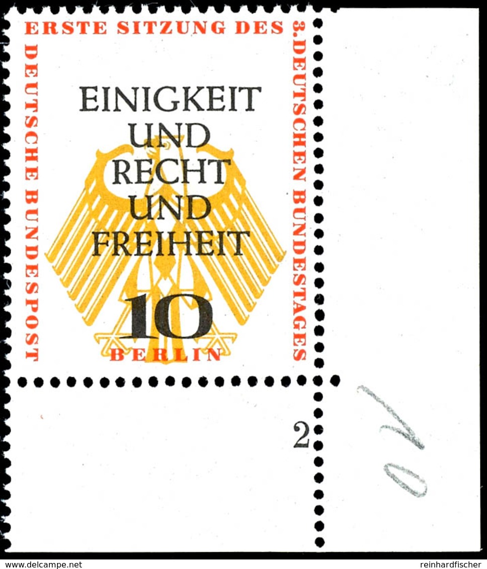 10 Pfg "Erste Konstituierte Sitzung Des 3 Deutschen Bundestages In Berlin", Eckrandstück Unten Rechts Mit Formnummer "2" - Autres & Non Classés