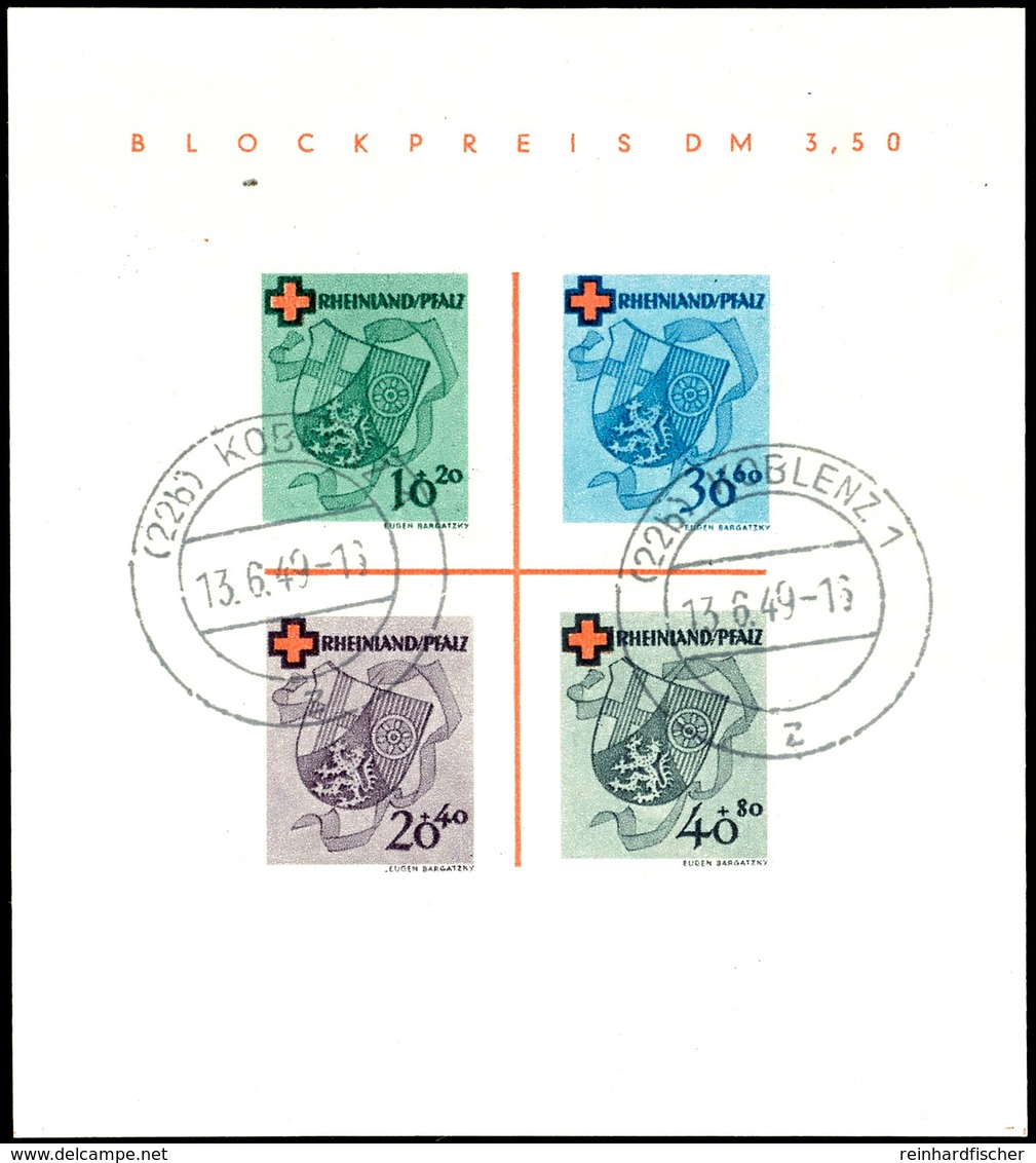 Rotes Kreuz-Block, Type I/I, Mit 2 Stempeln "KOBLENZ 13.6.49" , Tadellos, Geprüft Schlegel BPP, Fotoattest Straub BPP, M - Sonstige & Ohne Zuordnung