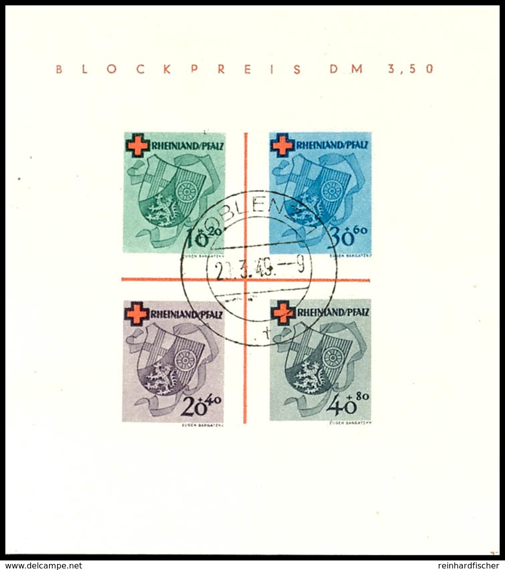 Rotes-Kreuz-Block, Type II, Gestempelt KOBLENZ 29.3.49, Fotoattest Schlegel BPP: "echt Und Einwandfrei", Mi. 1.400,-, Ka - Sonstige & Ohne Zuordnung