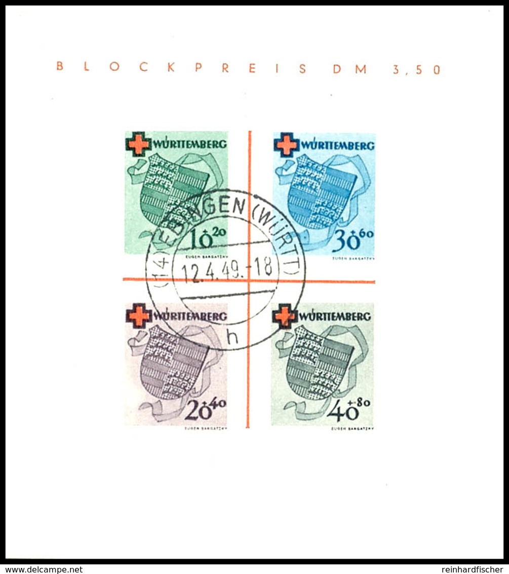 Blockausgabe "Deutsches Rotes Kreuz", Originalformat, Zentrisch Gestempelt "Ebingen (Württ.) H 12.4.49", Tadellose Erhal - Sonstige & Ohne Zuordnung