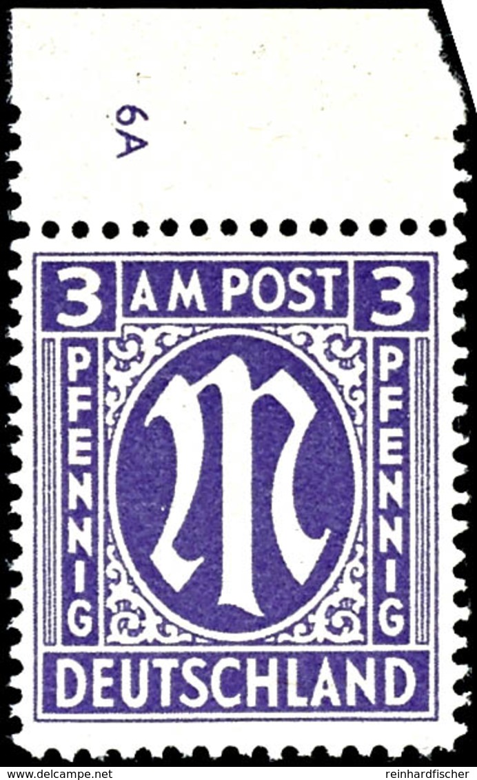 3 Pfg AM-Post, Englischer Druck In Type By, Mit Oberrand Und Pl.-Nr. "6A", Tadellos Postfrisch, Unsigniert, Kabinett, Se - Other & Unclassified