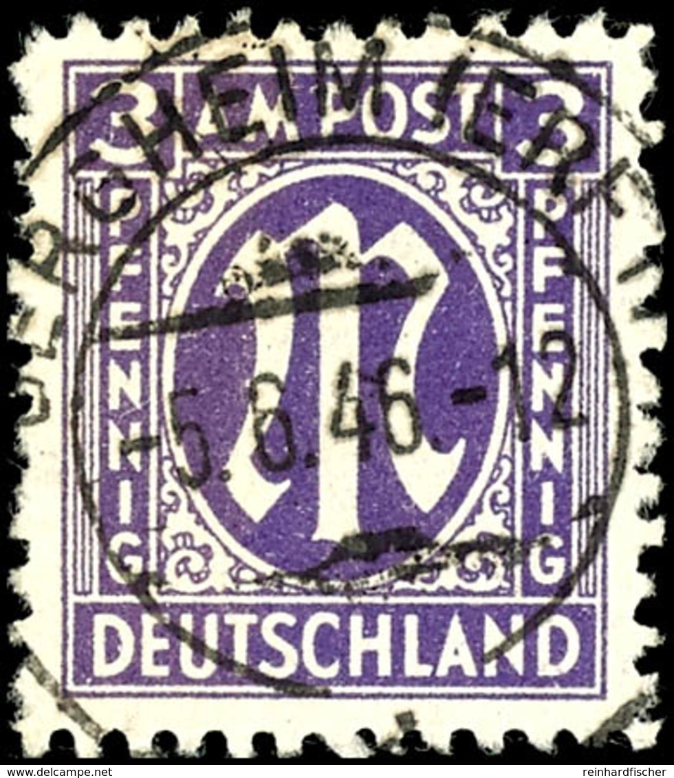 3Pfg. Blauviolett, Gez L 11 1/2 Papier Z, Gestempelt "BERGHEIM (ERFT) 5.6.46", Fotoattest Schlegel A. BPP, Mi. 750,-, Ka - Other & Unclassified