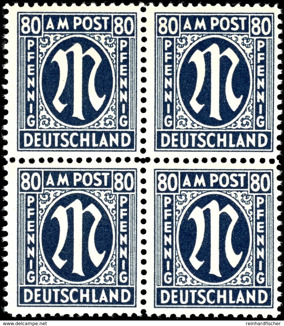 80 Pf. Schwarzblau Im 4er-Block, C-Zähnung, Tadellos Postfrisch, Fotoattest Hettler BPP, Mi. 720,-, Katalog: 34bC ** - Other & Unclassified