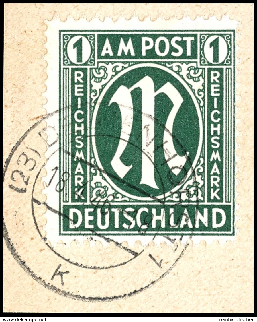 1 Reichsmark AM-Post, Gezähnt L 11 : 11 1/2, Tadellos Gestempelt "DELMENHORST 1 K 18.4.46" Auf Luxusbriefstück, Fotoatte - Sonstige & Ohne Zuordnung