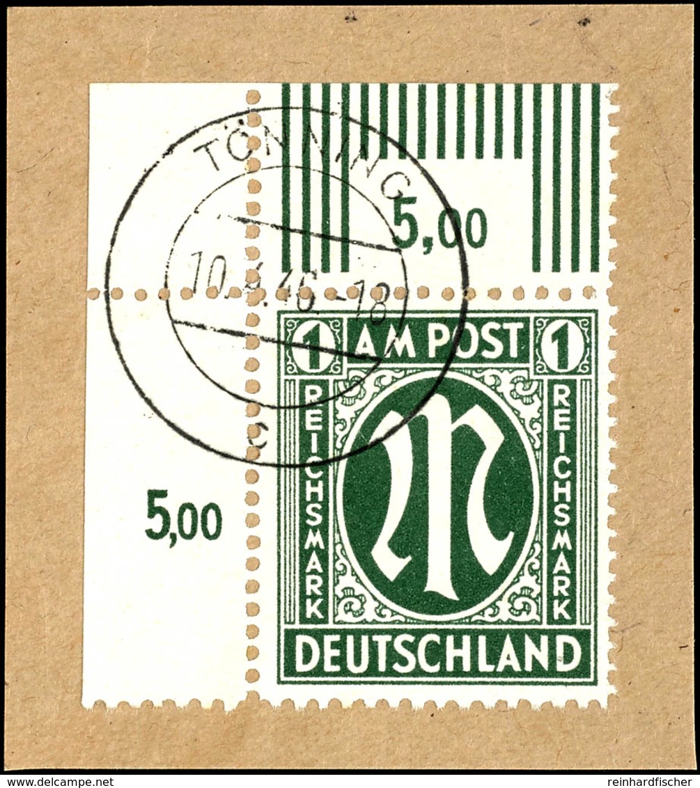 1 Reichsmark AM-Post, Deutscher Druck, Gezähnt L 11 : 11 1/2, Papier Z, Eckrandstück Oben Links = Feld 1 Aus Schalterbog - Other & Unclassified