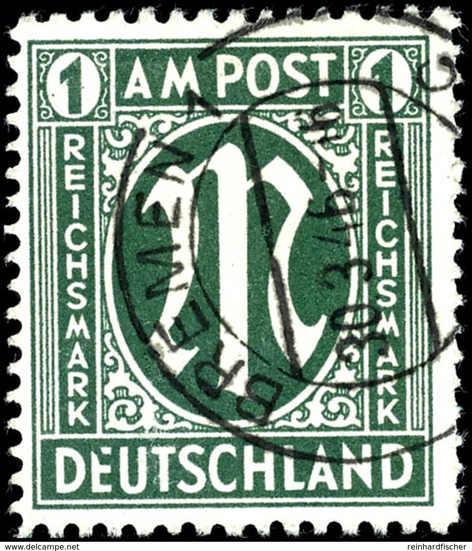 1 Reichsmark AM-Post, Plattenfehler II "gebrochenes E In Deutschland", Gestempelt "Bremen 1 E C 30.3.46", Ausgabetypisch - Other & Unclassified