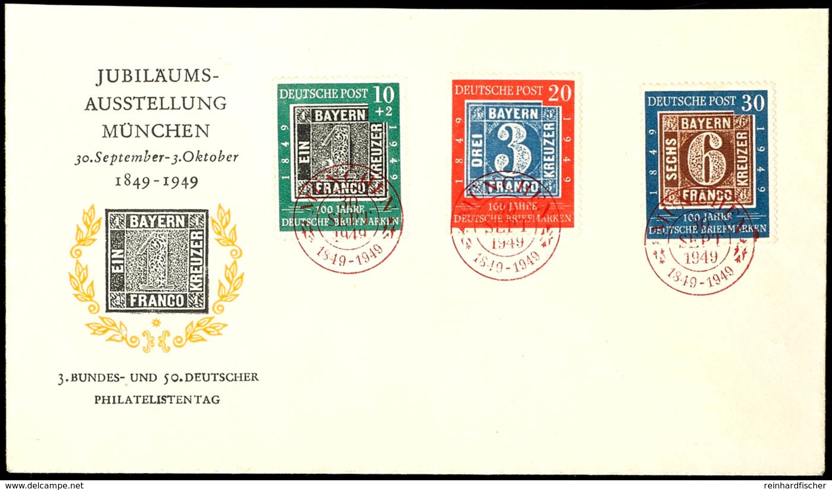 10 - 30 Pfg 100 Jahre Deutsche Briefmarken, 3 Werte Komplett, Auf Blanko Satz-Schmuck-FDC Mit Rotem ESST "MÜNCHEN 30 SEP - Other & Unclassified