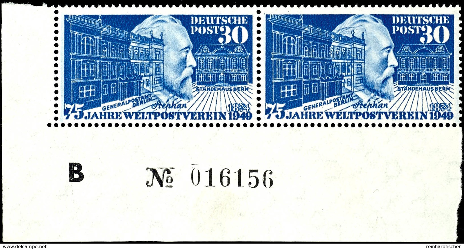 30 Pfg Stephan, Waagerechtes Paar Vom Eckrand Unten Links Mit Bogennummer "B No. 16156", Tadellos Postfrisch, Mi. 140.-+ - Other & Unclassified