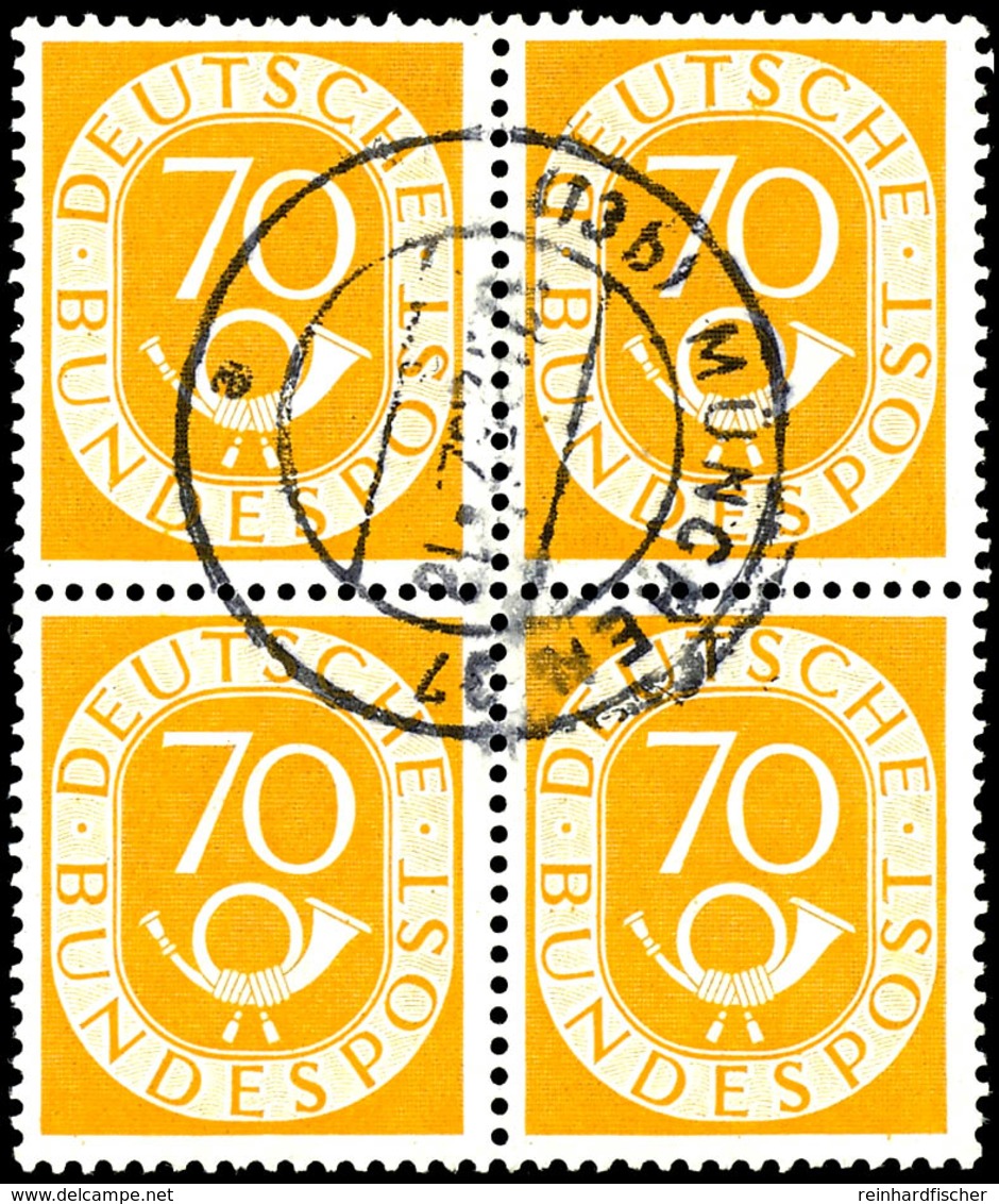 70Pfg. Posthorn, 4er-Block Gest. "MÜNCHEN 12.12.52", Fotobefund Schlegel D. BPP, Mi. 800,-, Katalog: 136o - Other & Unclassified