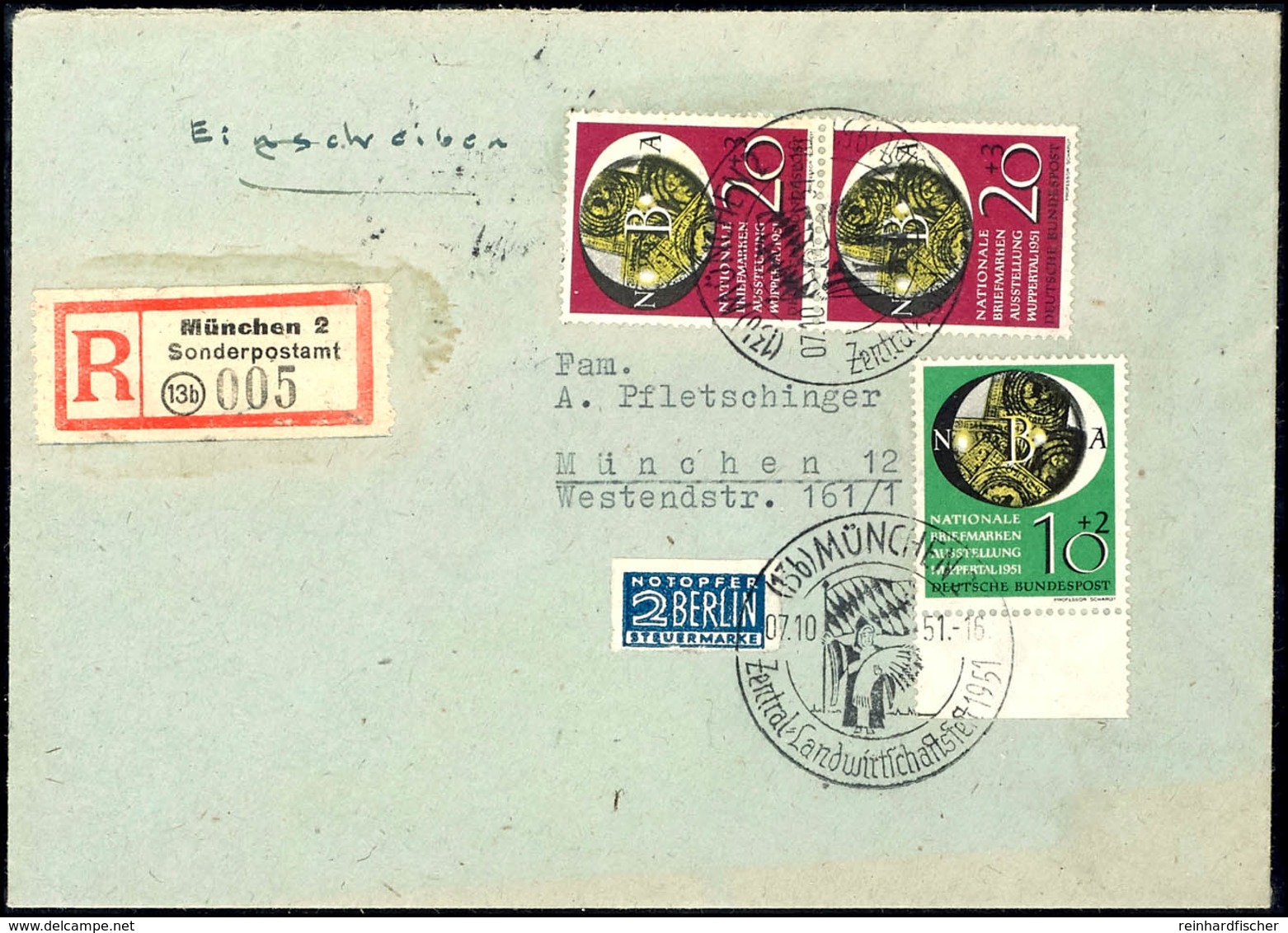 10 + 2 Pfg Und 20 + 3 Pfg Nationale Briefmarkenausstellung Wuppertal, Senkrechtes Paar, Die 10 Pfg Mit Unterrand, Auf Po - Other & Unclassified