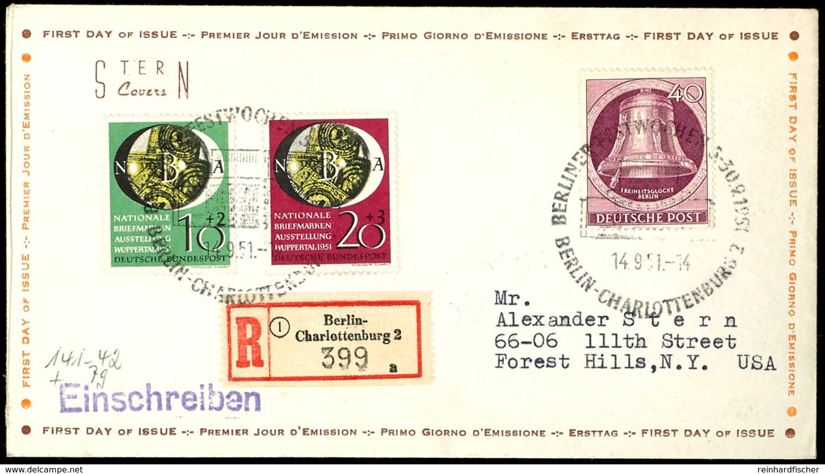 10 Und 20 Pfg Nationale Briefmarkenausstellung Wuppertal In Mischfrankatur Mit Berlin 40 Pfg Glocke Links Auf Portogerec - Autres & Non Classés