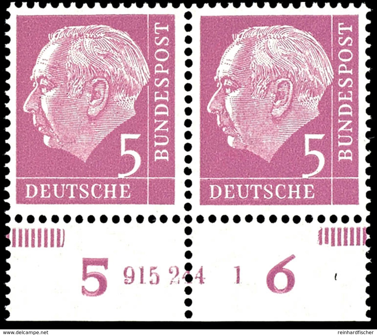 5 Pfg Heuss, Waagerechtes Paar Mit Unterrand Und HAN "915 244 1", Tadellos Postfrisch, Unsigniert, Kabinett, Katalog: 17 - Autres & Non Classés