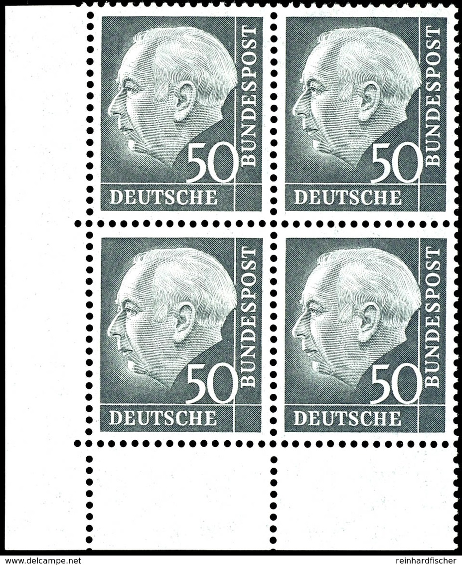 50 Pfg Heuss, 4er-Block Mit Linker Unterer Bogenecke, Tadellos Postfrisch, Unsigniert, Kabinett, Mi. 1.500.-+, Katalog:  - Autres & Non Classés