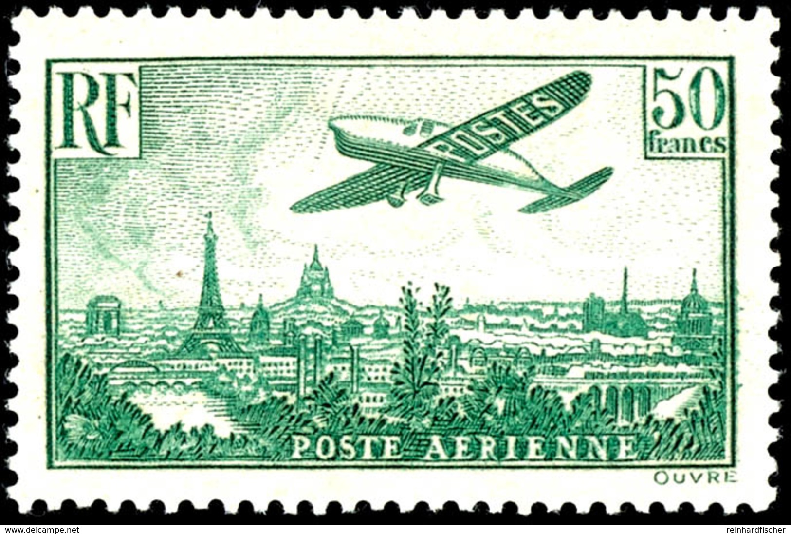 1936, 50 Fr. Flugpost Grün, Ungebraucht (gummimatte Stelle), Private Signatur, Yvert Nr. 14, Yvert 1100,-, Katalog: 311a - Altri & Non Classificati