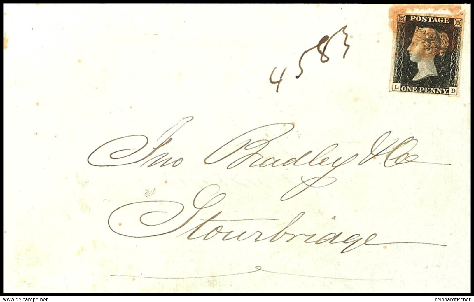 1840, 1 P. Schwarz, LD, Auf Faltbrief Mit Rotem MC Aus "BRISTOL 3. SEP1840" Nach Stourbridge, Unten Lupen-, Sonst Voll-  - Altri & Non Classificati