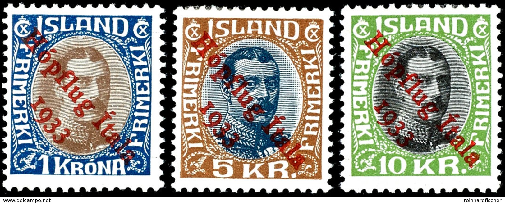 1933, 1 Kr. Bis 10 Kr. "Hopflug 1933", Flugpostausgabe, Tadellos Ungebraucht Mit Originalgummierung Und Sauberem Erstfal - Iceland