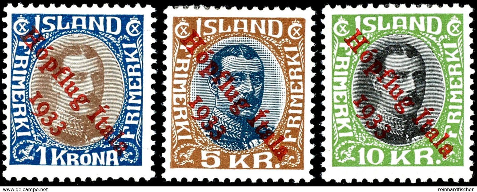 1933, 1 Kr. Bis 10 Kr. "Hopflug 1933", Flugpostausgabe, Tadellos Ungebraucht Mit Originalgummierung Und Sauberem Erstfal - Island
